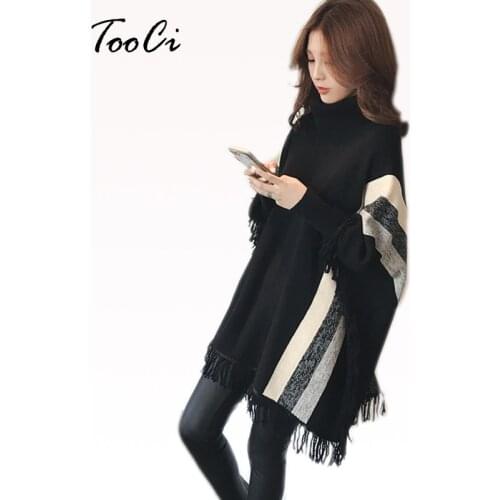 Womens Capes And Ponchoes Spring Women Fashion Pink Tassel Pullovers Plus Size Women Knitted Sweater Warm Winter Pullover