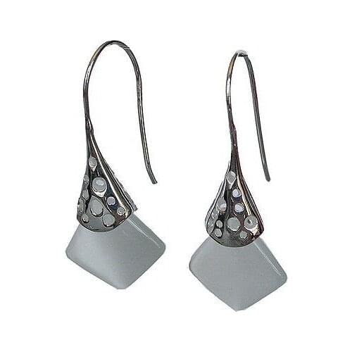 Ladys unique 925 white opal noble hook Earrings 11/2" natural gem/stone/coral/opal Marcasite Earrings