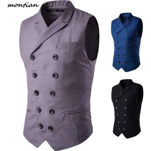 Vests And Slim Masculino Cotton Double Breasted Sleeveless Jacket Waistcoat Collar Men Suit mens vest England Style serape