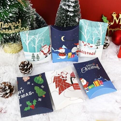 10PCS Christmas Gift Box Packing Candy Pillow Shape Merry Christmas Navidad Kids Gifts New Year Decoration For Home Xmas 2022