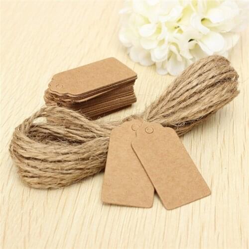 100pcs Brown Kraft Paper Wedding Note + String Tags Lace Scallop Head Label Luggage DIY Blank price Hang Tag Kraft Gift Hang tag
