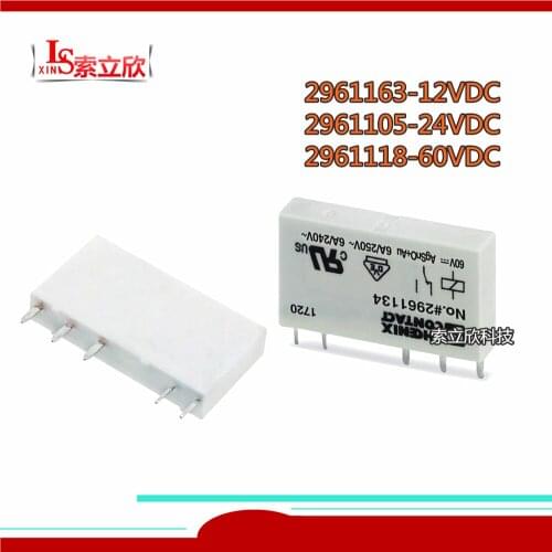 2PCS/LOT 100%New Relay No.2961163 12VDC NO.2961105 24VDC NO.2961118 60VDC 2961105 2961163 2961118 24V 12V 60V 5PIN 6A