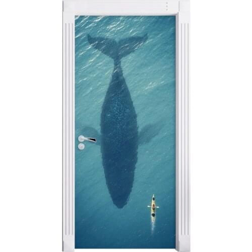 3D Door Sticker Whale Wall Sticker DIY Door Cover Kitchen Home Decoration Accessories Modern 3d Wall Stickers