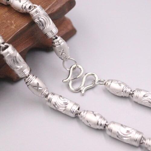 Pure 925 Sterling Silver Necklace Width 6mm Pattern Long Beads Link Chain 19.68“L New Style