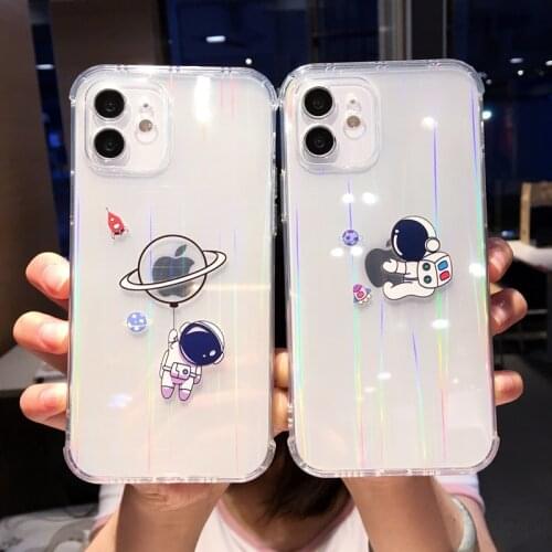 Cute Astronaut Gradient Rainbow Laser Cases For iPhone 12 11 Pro Max 11 Pro 12 XS Max XR XS X 7 8 Plus Soft Tpu Shockproof Cover