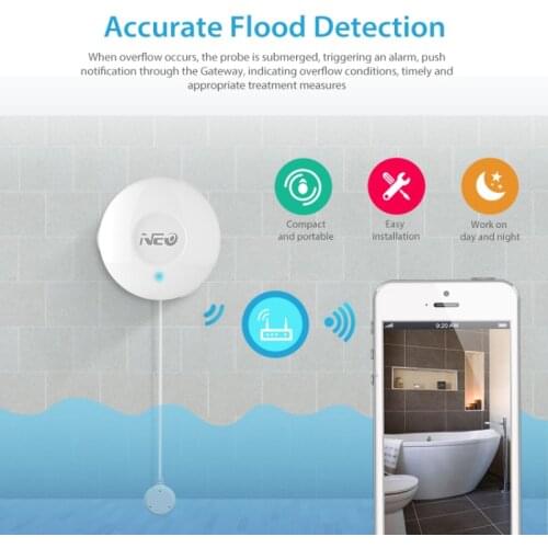 NAS-WS02Z Z Wave Flood Detection Sensor Smart Home Automation ZWave Water Leak Sensor With Remote Probe Water Resistant Security