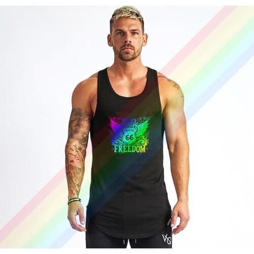 Feel Freedom Route 66 Hand Drawn Logo Comfortable Bodybuilding Tank Tops For Men Summer Gym Clothing Customized Vest Shirts