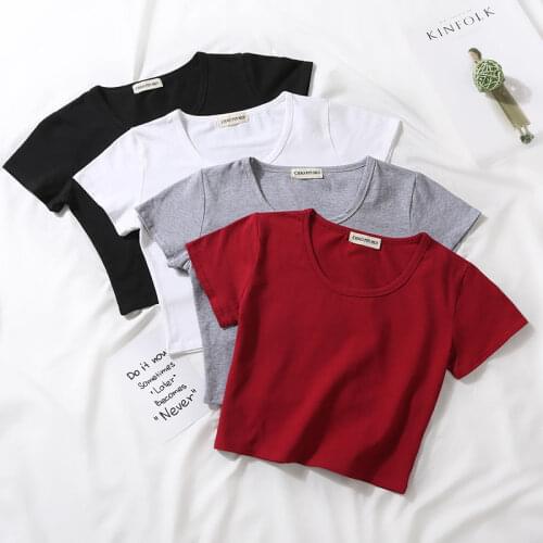 O-Neck Sexy Short Sleeve Casual Crop T-Shirt Basic Stretch Tee Summer Ladies Fashion y2k Aesthetic Slim Top For Women Clothing