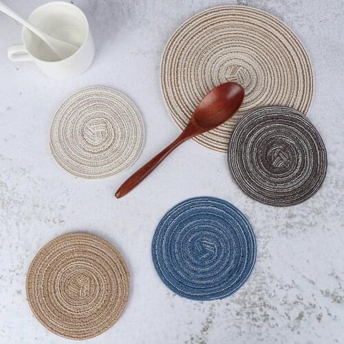 Cotton Linen Knitting Bowl Mats Retro Table Mats Coasters Hot Pad For Anti Slip Insulated Placemats Hand-made Kitchen Furniture