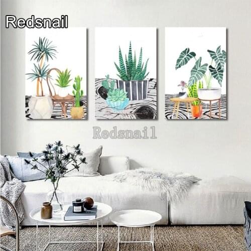 3 pcs diy diamond painting Nordic Fresh Green Plant diamond embroidery square round drills 3d mosaic puzzle 5d painting, TT2487