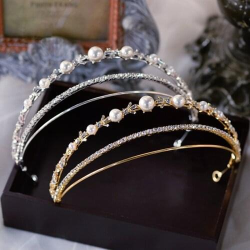 Korean Princess Pearls Brides Headbands Mini Bridal Tiara Headpiece Party Hair Accessory
