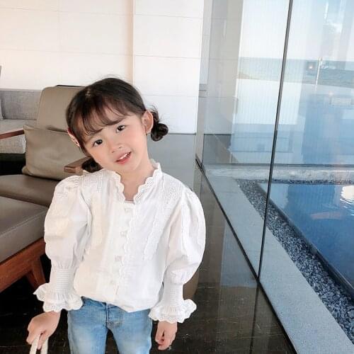 Girls Retro Lace Shirt Spring 2021 New Princess Bottoming Shirt Kids Lace Shirt Girls Cotton Long-sleeved Top
