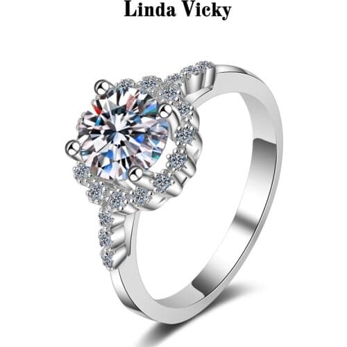 LINDA VICKY Ring Moissanite 1ct VVS1 925 Sterling Silver Pass Diamond Test Women Rings Luxury Fine Jewelry Wedding Romantic Gift