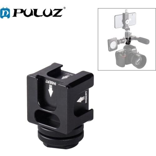PULUZ 4-Head Hot Shoe Mount Adapter Microphone Flash Light Connector Aluminum Alloy Holder Bracket&1/4 inch mount for smartphone