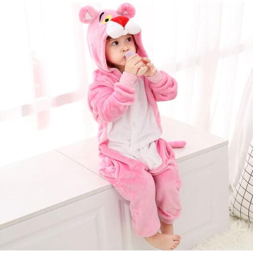 Pink Animal Kigurumis Panther Onesie Kids Child Sleepwear Funny Jumpsuit Winter Warm Pajama Cute Overalls Carnival Party Outfit