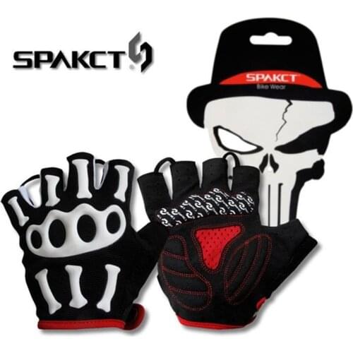 SPAKCT Mens Bike Cycling Half Finger Skull Gloves Bicycle Road MTB Skeleton Silicone Gel Paded Short Gloves S-XXL Sizes