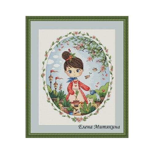 22-girl series-gardener girl Counted Cross Stitch 11CT 14CT 18CT DIY Cross Stitch Kits Embroidery Needlework Sets