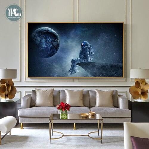 Nordic Space spaceship Wall Art Canvas Painting astronaut modern Art Poster Print Wall Picture for Living Room dining Decor