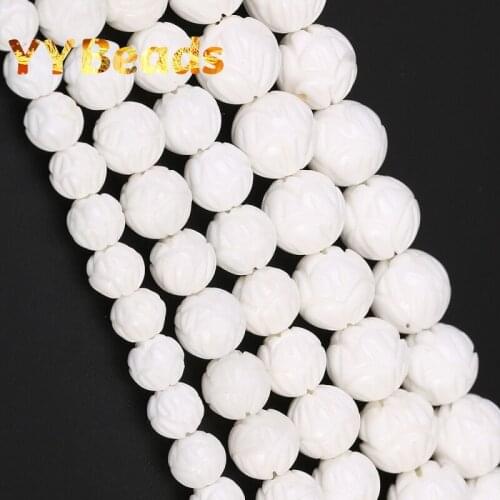 Natural Lotus Shell Carved White Tridacna Shell Stone Beads 6-14mm Round Loose Spacer Charm Beads For Jewelry Making Accessories