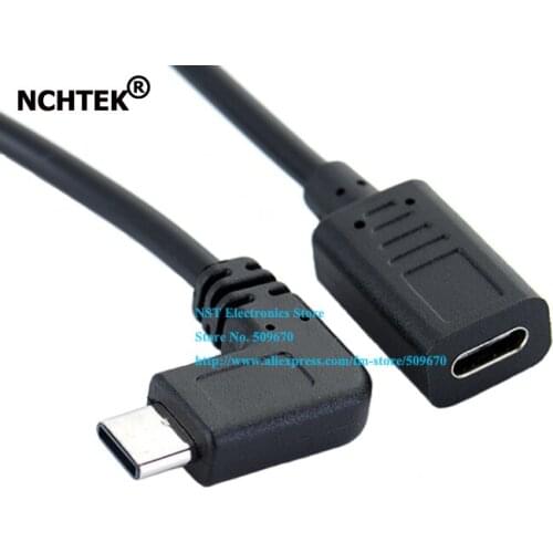NCHTEK 90 Degree Angled Type C Male to Female Data Charging Extension Cable About 27CM/Free Shipping/10PCS
