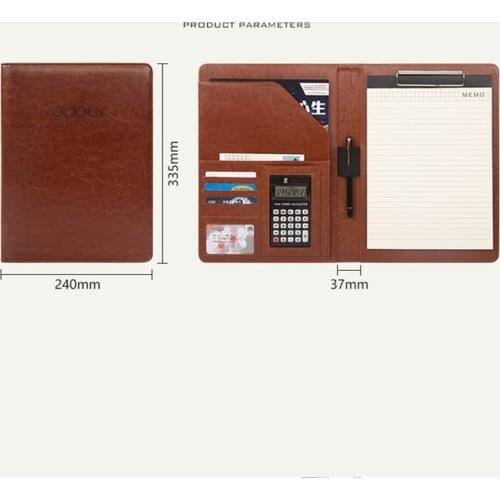 New High Quality Leather Portfolio A4 Documents Folder Cases Manager Bag Business Floder with 12-Bit Calculator