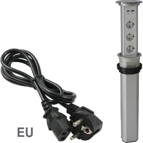 One-key motorized lifting Pop up Power Socket Automatic 3 EU Power Outlets and 2 USB Ports for Office/Kitchen/Conference Room