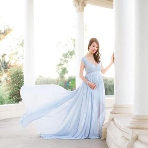 Pregnant Dress New Maternity Photography Props For Shooting Photo Pregnancy Clothes Cotton+Chiffon Off Shoulder Half Circle Gown