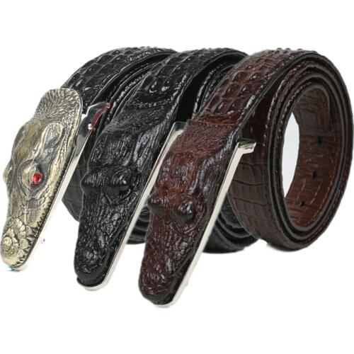 Fashion Mens Belt Crocodile Pattern Leather Belt Business Casual Simulation Crocodile Belt Alligator Head Gift For Men