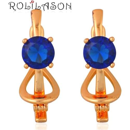 Luxury Crystal Earring for Teen Girls Gold Tone Party Fashion Jewelry Blue Zirconia Clip Earrings JE1062