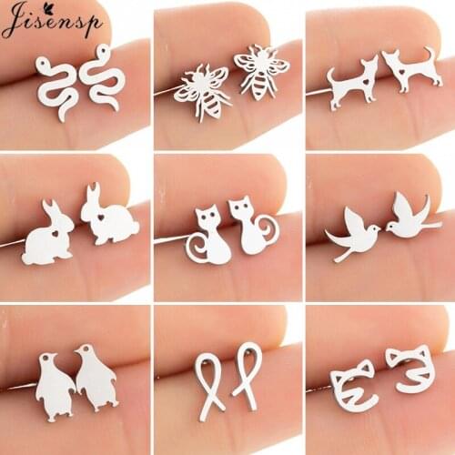 Multiple Stainless Steel Stud Earrings for Women Hiphop Punk Animal Snake Swallow Penguin Earings Everyday Jewelry Children Gift