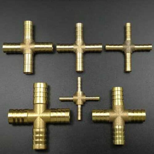 4/6/8/10/12/14/19mm Hose Barb Hosetail Corss 4 Ways Brass Pipe Fitting Water Gas Oil