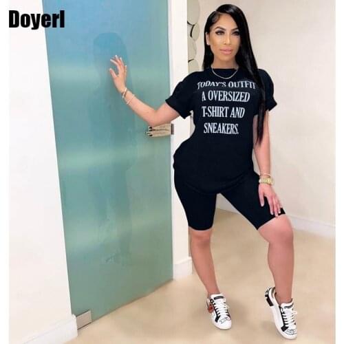 Letter Print Tracksuit Women 2 Piece Set Casual Outfits Top Biker Shorts Matching Sets for Women Joggers Two Piece Summer Set