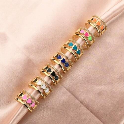 Rainbow Colour Enamel Girls Zircon Finger Rings For Women Macarons Love Heart Shape Rings Women Accessories Wholesale PX-07