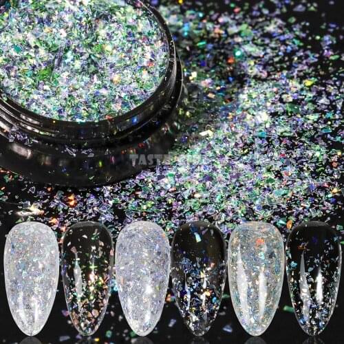 1 Jar Nail Glitter Mirror Sparkle Irregular Fragment 3D Charms Holographic Chip Nail Art Gel Powder Decorations Manicure Tips