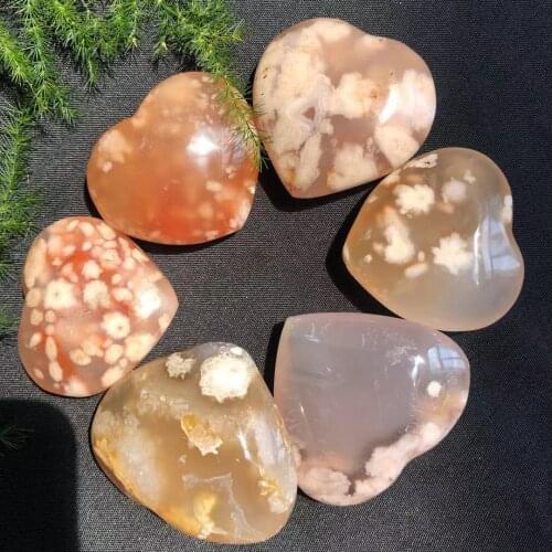 1PC Natural Cherry Blossom Agate Heart Hand Polished Crystal Stone Healing Decor Natural Stones and Minerals