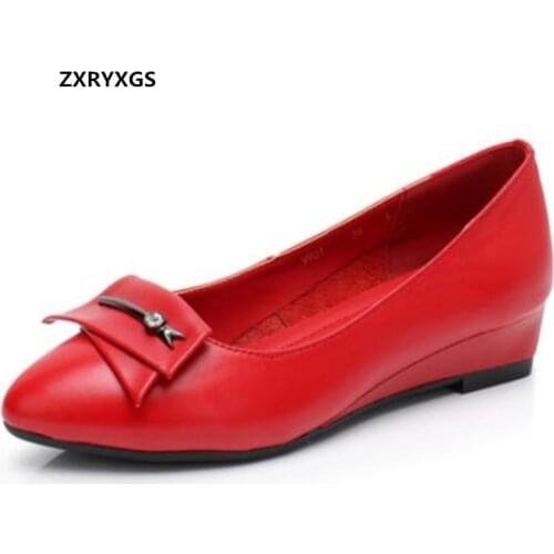 2021 Spring Soft Sweet Bow Women Genuine Leather Shoes Flat Comfortable Shoes Wedding Banquet Work Shallow Mouth Trendy Shoes