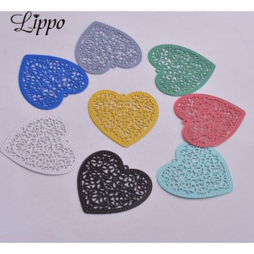 30pcs AB2389 30mm*32mm Metal Painted Hearts Charms filigrane pour fabrication bijoux