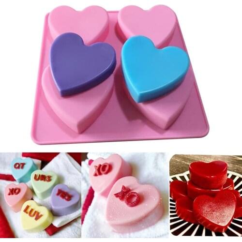 4 Holes Heart Love Silicone Mold For Homemade Soap Muffin Cookies For Valentines Day Party