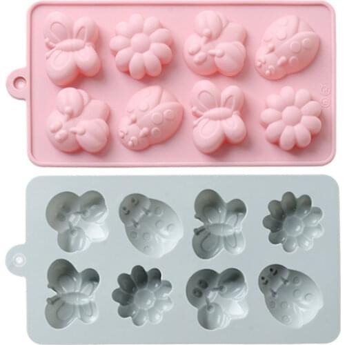 8 grid cartoon insect flower silicone cake mold soap chocolate pastry ice grid DIY baking mold fondant cake decorating tools