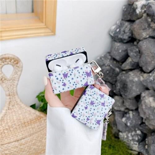 Cute Flower Purple Butterfly Earphone Cases for Airpods 2 1 Case Soft TPU Headphone Cover for Airpods Pro 3 Coque with Ornaments