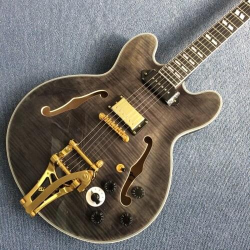 Jazz Hollow Body Electric Guitar,Rosewood fingerboard, Tremolo system 2F holes,Flame maple top , Free shipping