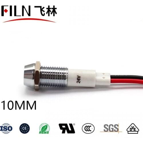 FILN CE Metal 10mm Mounting hole diameter 12v 24v 220v 110v high quality indicator light lamp digital ammeter with wire