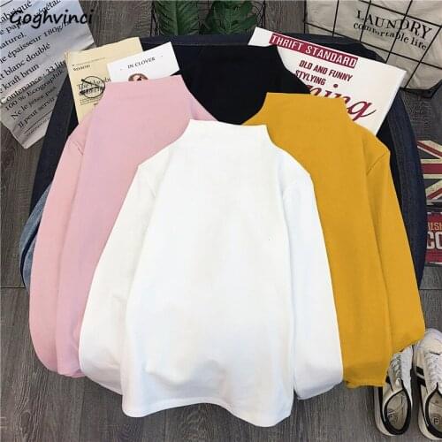 T Shirt Women Long Sleeve Ulzzang High Quality Turtleneck Womens Korean Clothes Solid Simple All Match Harajuku White Tops Soft