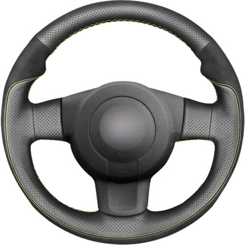 Handsew Black Suede Genuine Leather Car Steering Wheel Cover for Seat Leon (1P) FR 2007 Leon (1P) Cupra 2007 Ibiza (6L) FR 2006