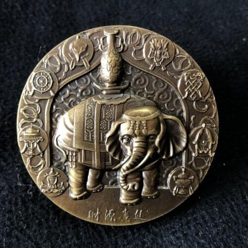 Chinese classical wealth fortune God and elephant statue house disc, dish plate,metal decoration home decor
