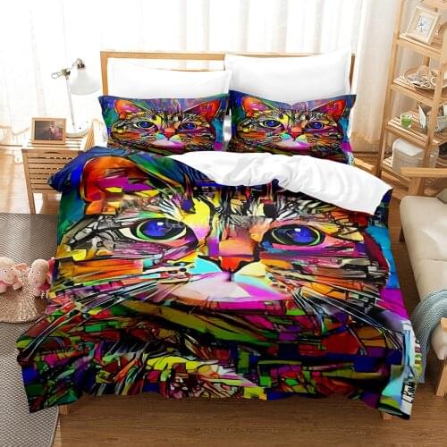 Colorful Cat 3d Bedding Set Animal Duvet Cover Sets Comforter Bed Linen Twin Queen King Single Size Room Decor Kids Adult Gift