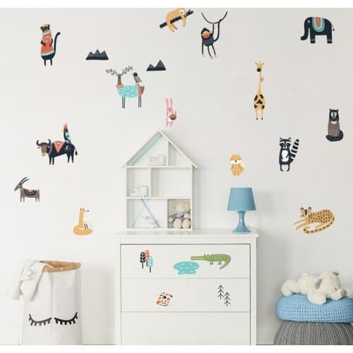 Creative Animal Wall Sticker Elephant Giraffe Wholesale for Kids Room Nursery Home Poster Monkey Fox Wall Decals Home Decor