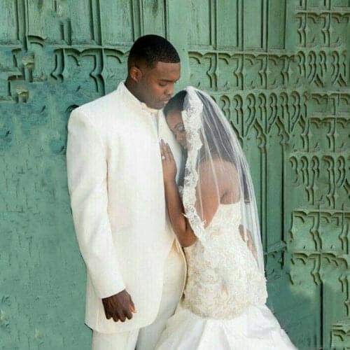 Summer Ivory Men Suits for Wedding 2019 Stand Collor Groom Tuxedo Latest Coat Pants Design Terno Masculino Prom Party Groomsmen Blazer 2Piece Outfitds trajes de hombre Costume Homme Man Attire