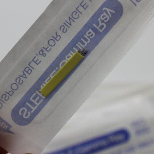 100pcs 0.2mm 14 Pin Permanent Makeup Blades Eyebrow Tattoo Manual Needle For Microblading Pen 3D Eyebrow Tattoo yellow