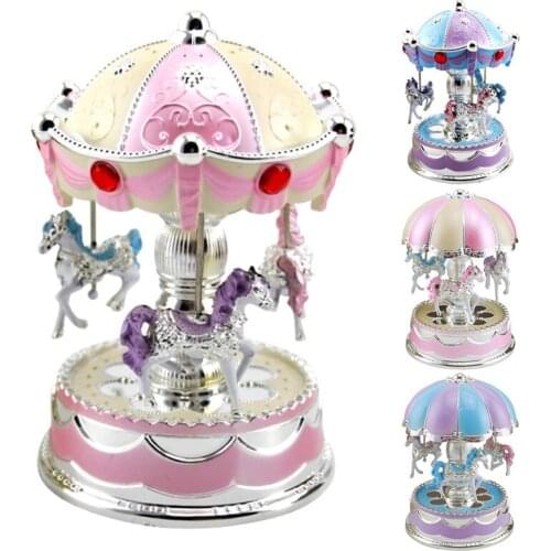 Fashion Colorful Lights Shine Carousel Mechanical Music Box For Lover Gift Children Baby Sound Toys Christmas Birthday Music Box
